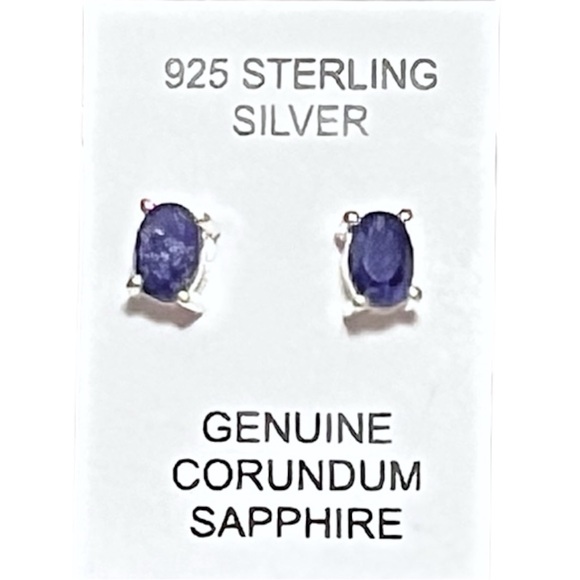 Sterling Silver Genuine 6MM x 4MM Sapphire Stud Earrings